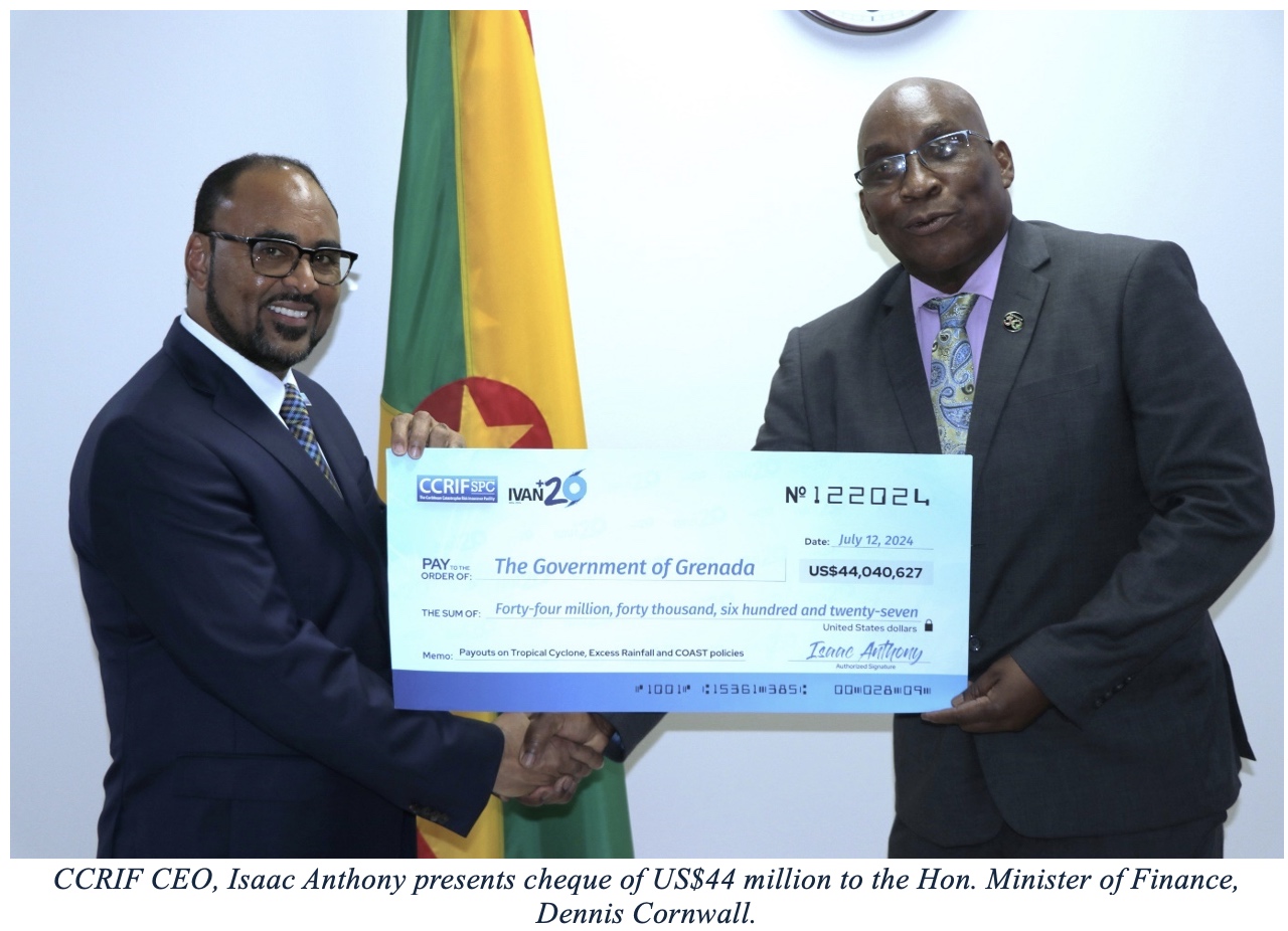 Presents cheque to Minister of Finance