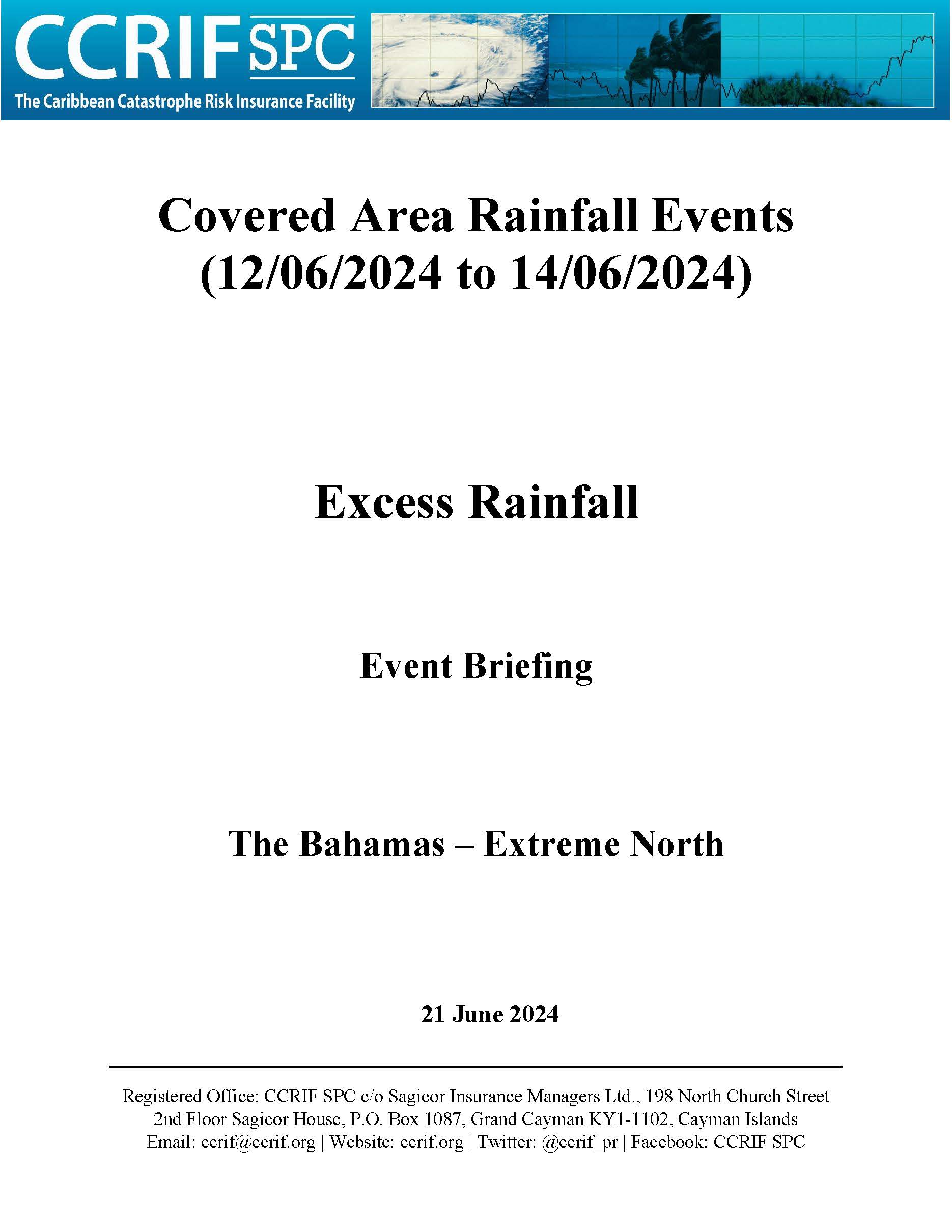 Event Briefing - Excess Rainfall - Covered Area Rainfall Event - The Bahamas - Extreme North - June 21 2024