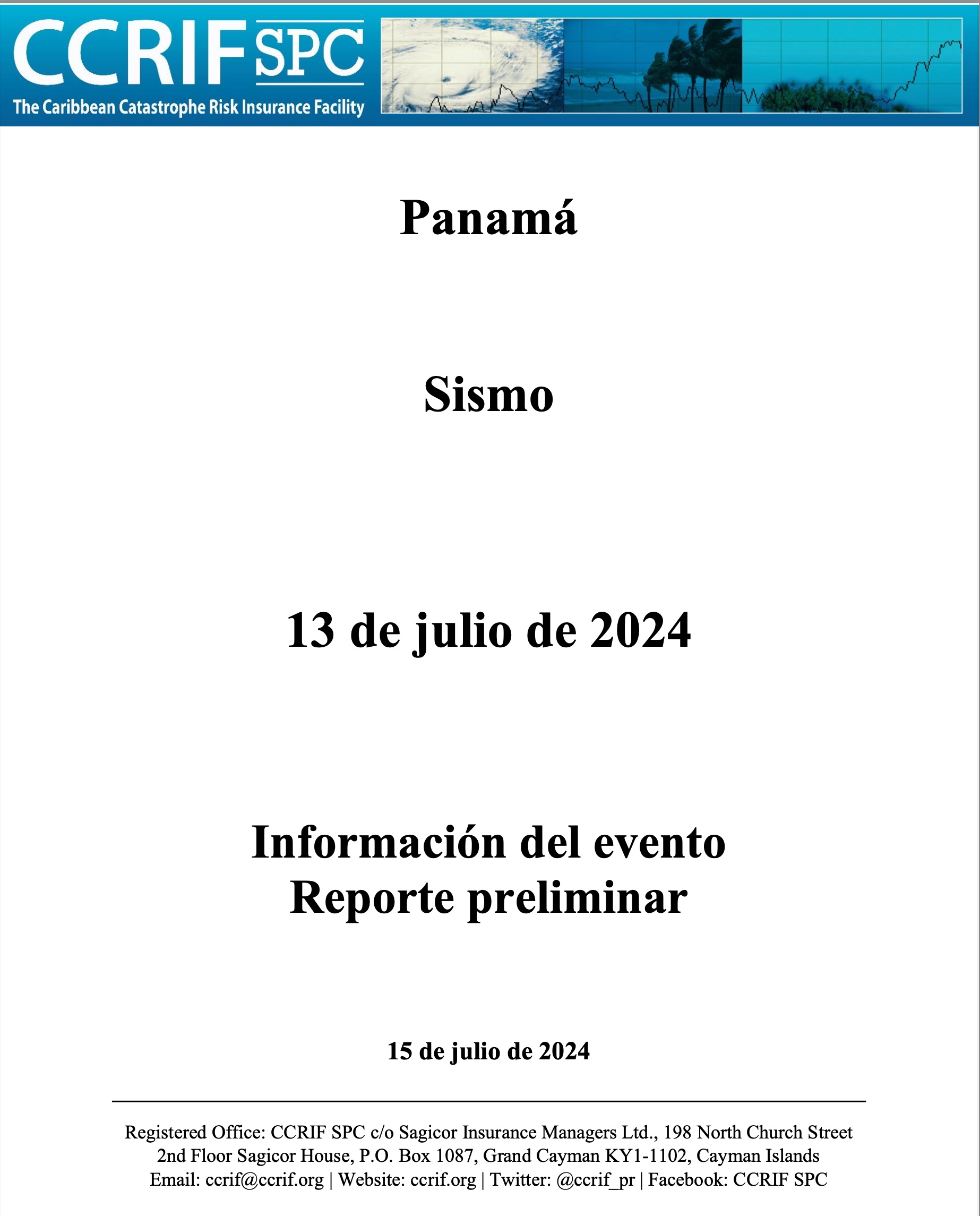 Información del evento Reporte preliminar - Sismo - Panamá - 13 de julio de 2024