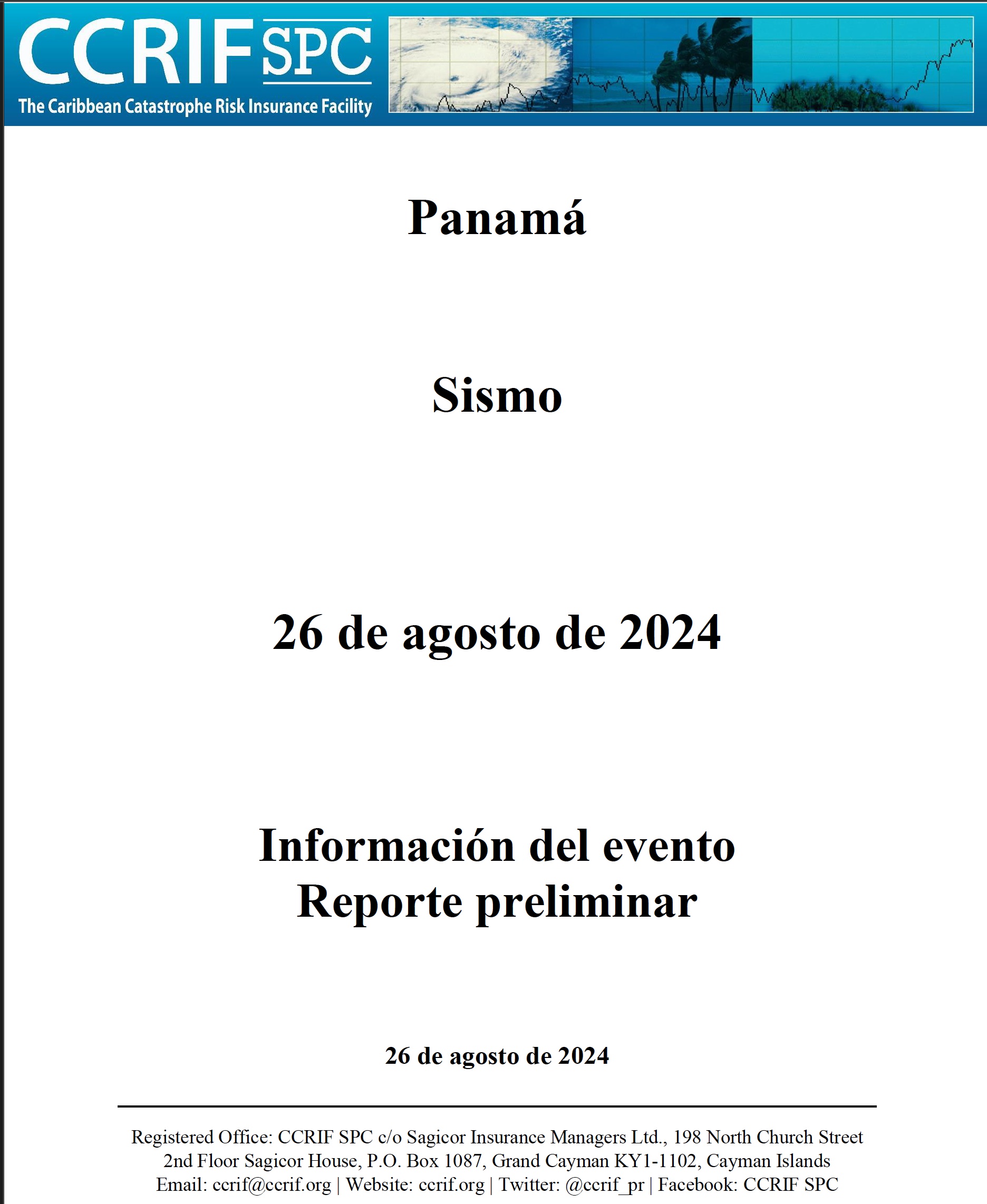 Información del evento Reporte preliminar - Sismo - Panamá - 26 de agosto de 2024