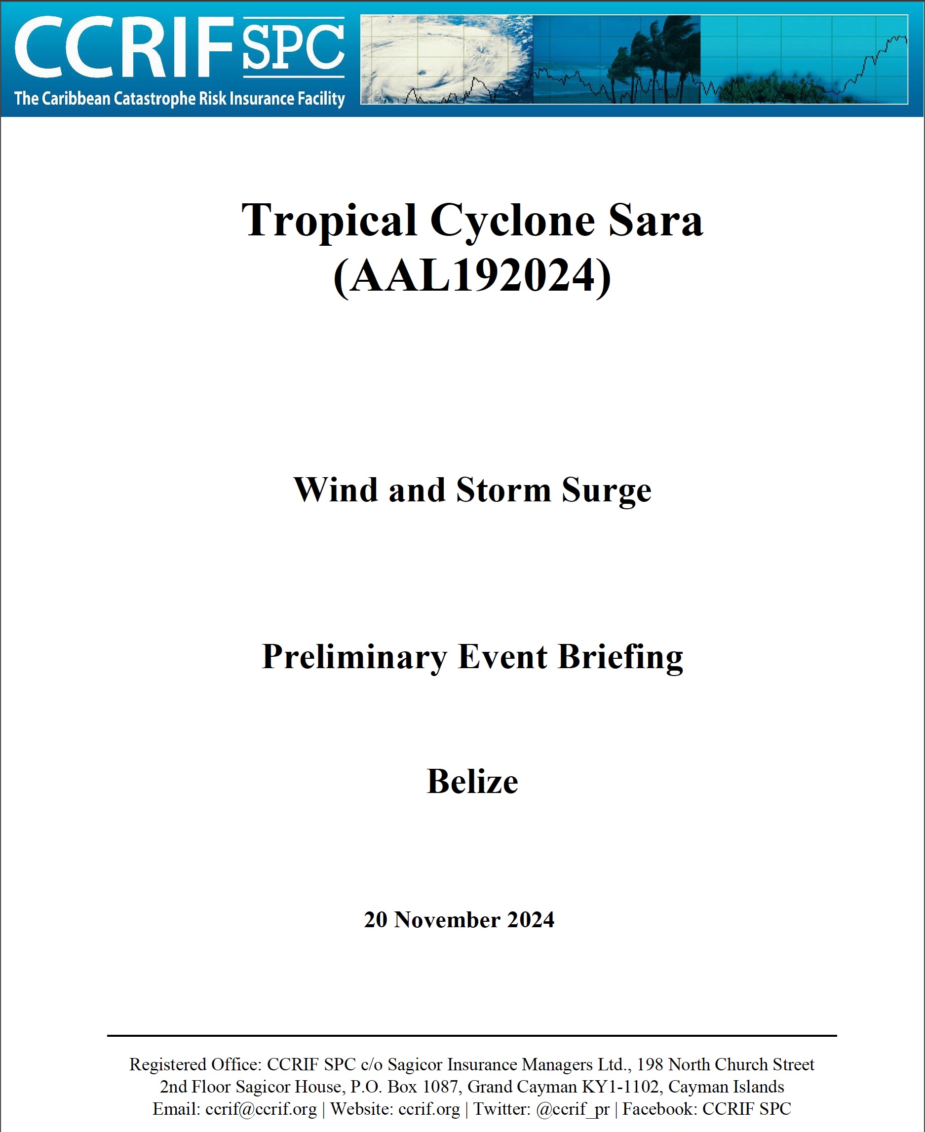 Preliminary Event Briefing - TC Sara - Wind and Storm Surge - Belize - November 20 2024