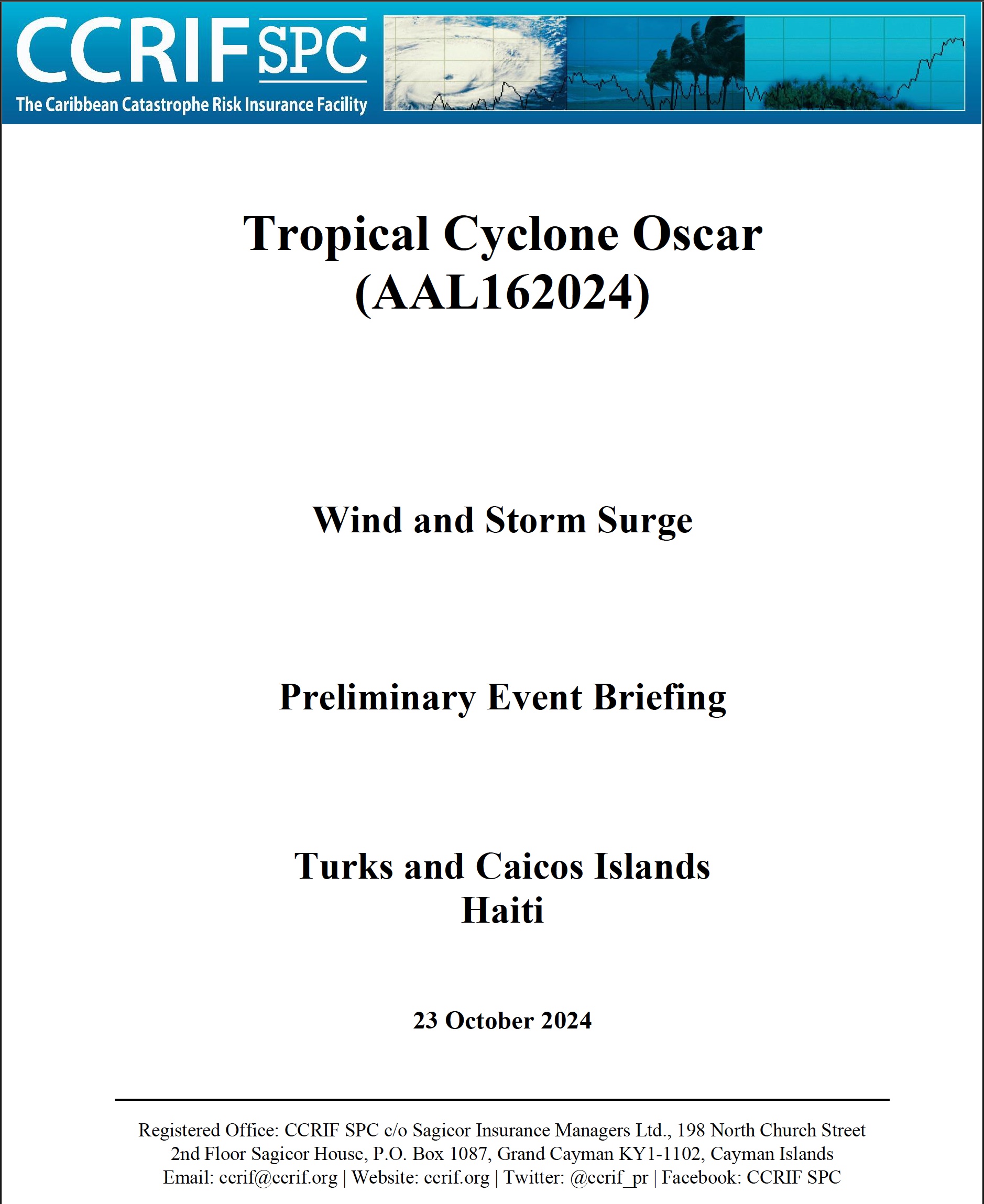 Preliminary Event Briefing - TC Oscar - Wind and Storm Surge - Turks and Caicos Islands & Haiti- October 23 2024