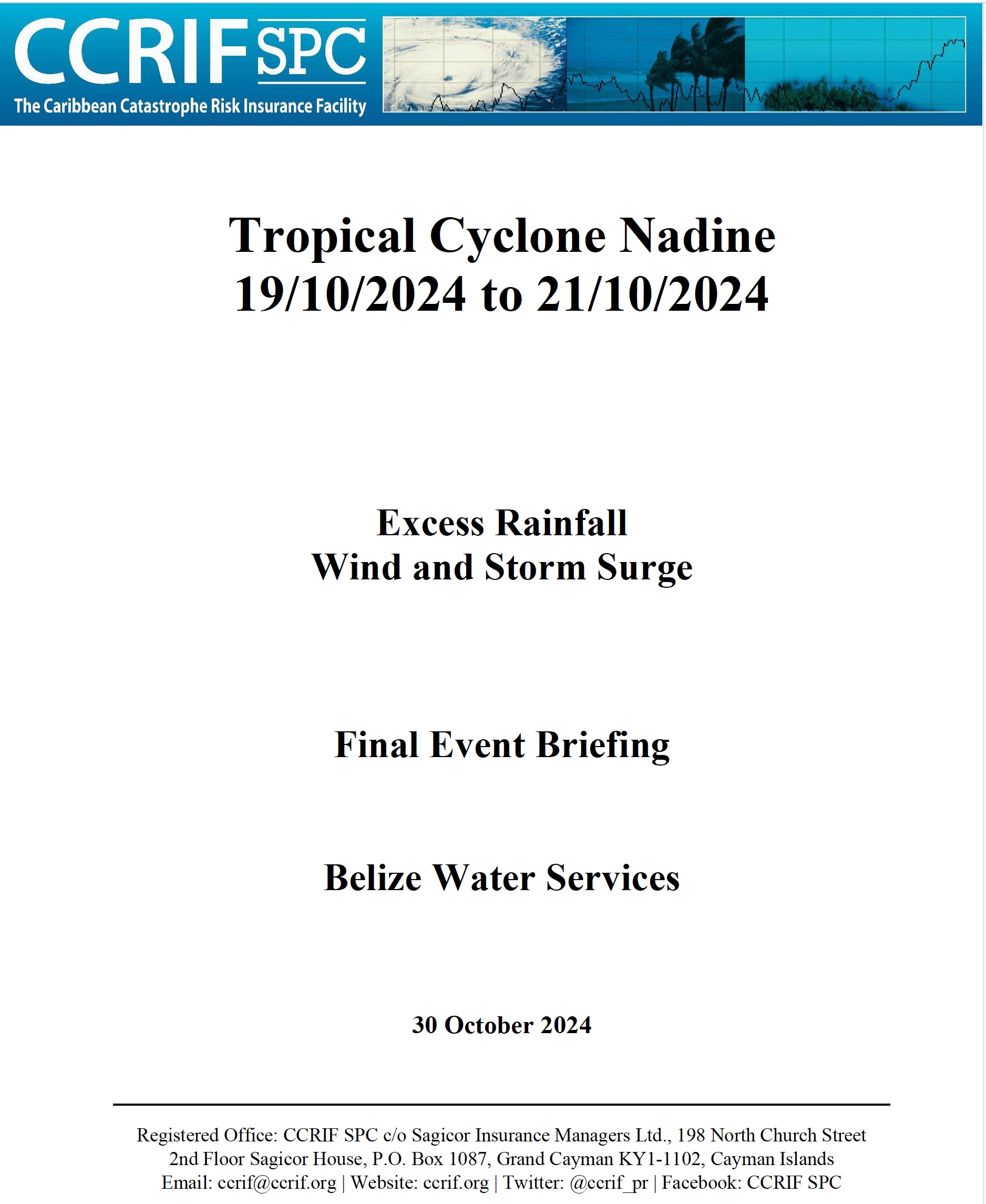 Final Event Briefing - TC Nadine - Excess Rainfall, Wind and Storm Surge - Belize Water Services - October 30, 2024