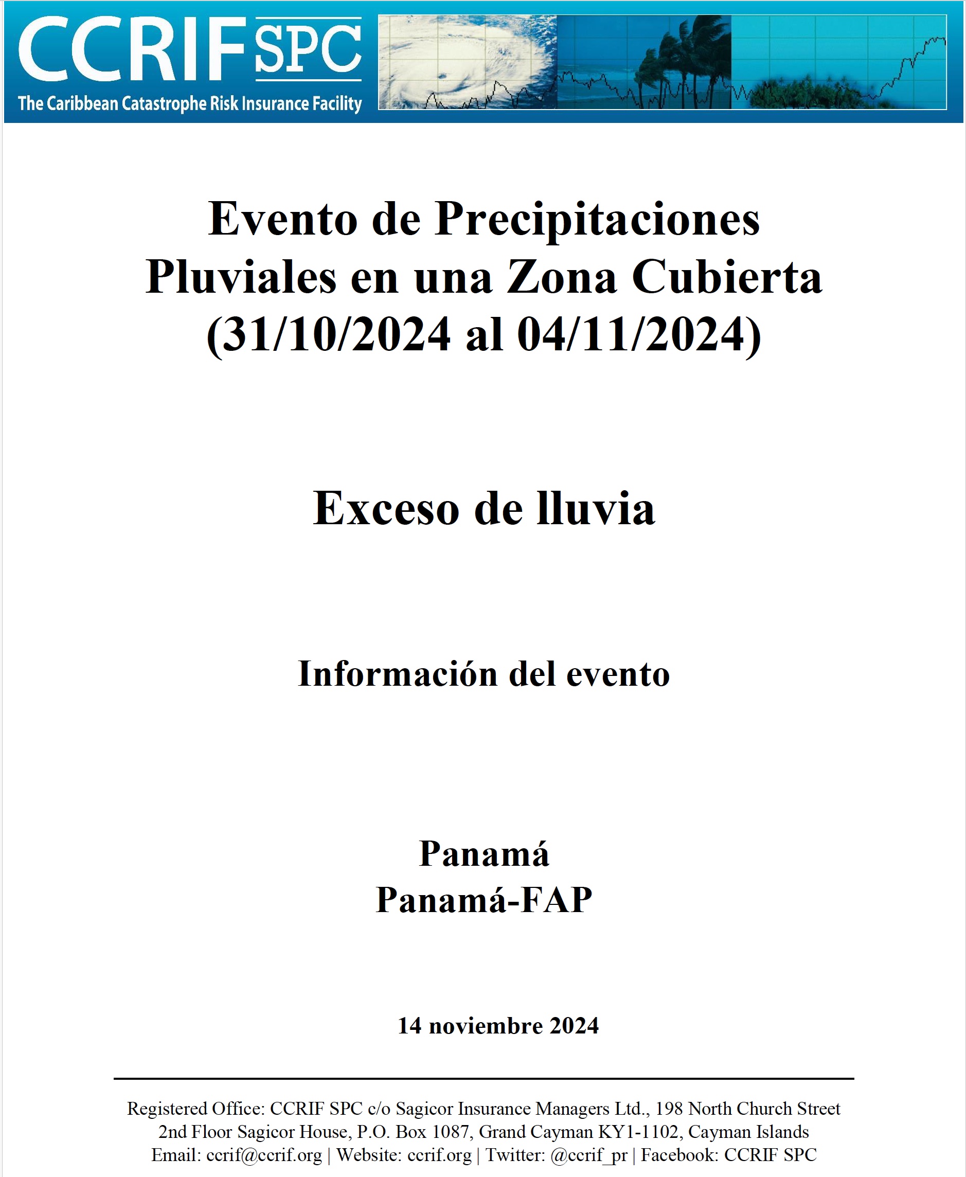 Información del evento - Exceso de lluvia - Evento de Precipitaciones Pluviales en una Zona Cubierta - Panama-FAP - (31/10/2024 a 04/11/2024)