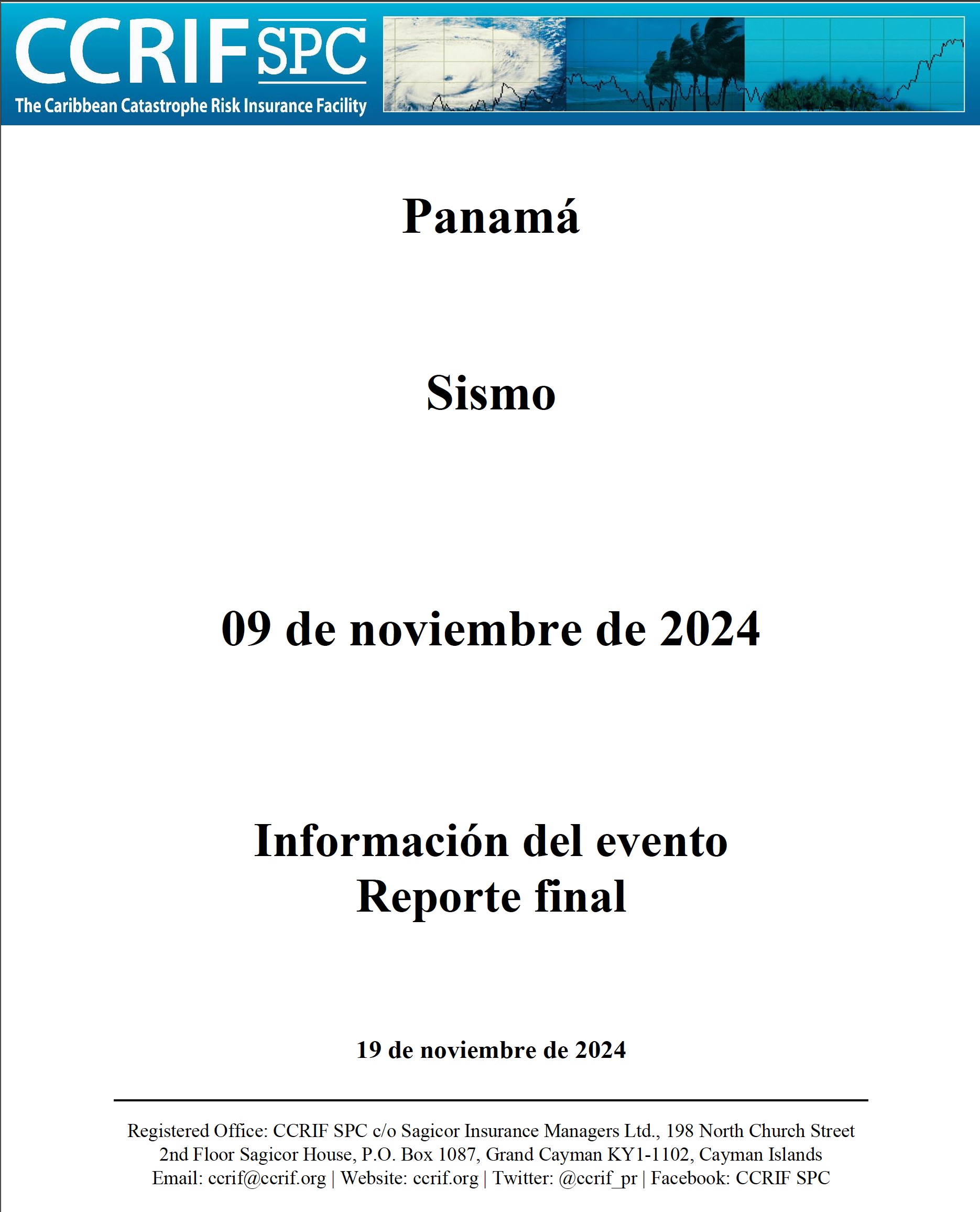 Información del evento Reporte final - Sismo - Panamá - 19 de noviembre de 2024