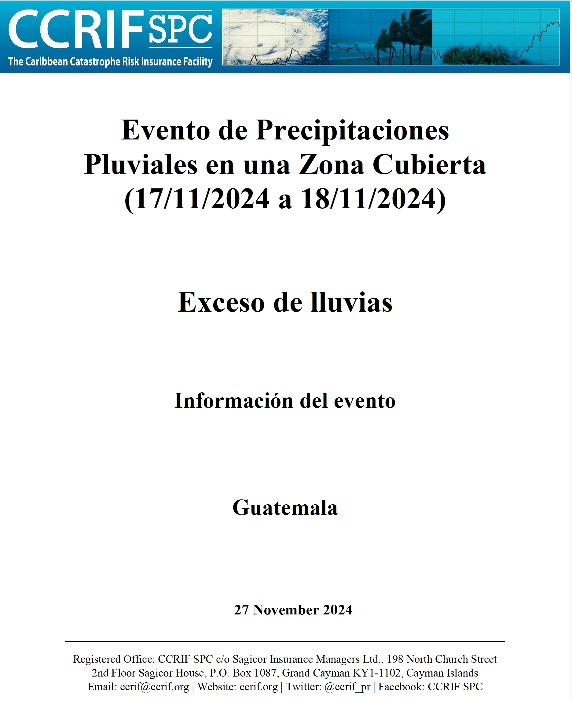 Información del evento - Exceso de lluvia - Evento de Precipitaciones Pluviales en una Zona Cubierta - Guatemala - (17/11/2024 a 18/11/2024)