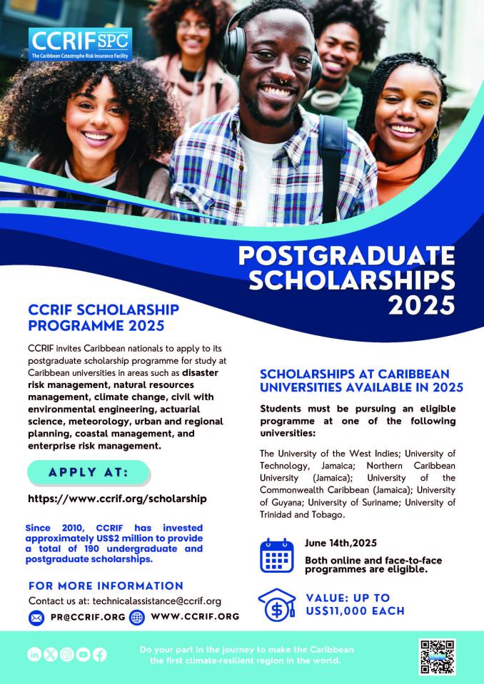 CCRIF SPC Postgraduate Scholarship 2025 Flyer